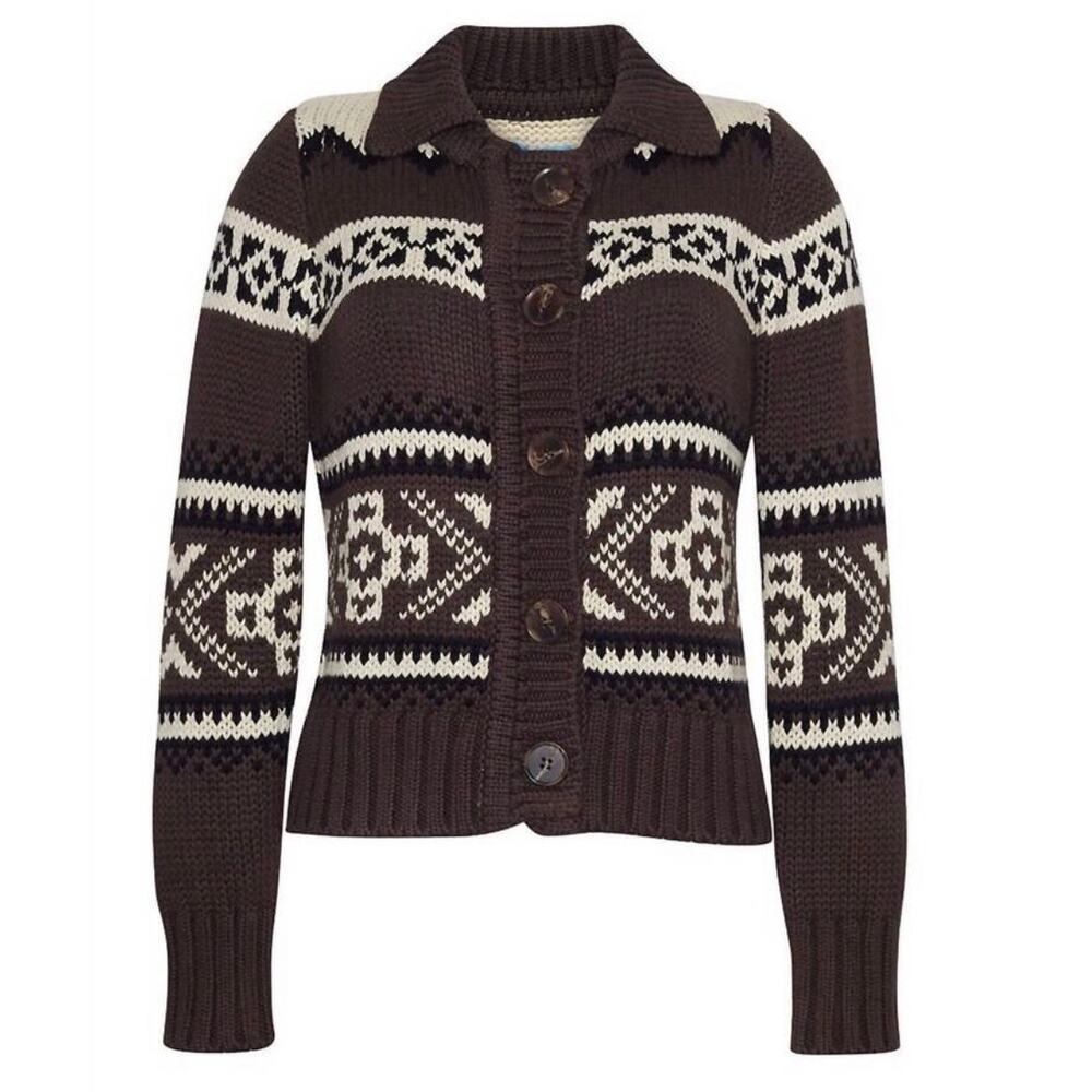 Burgess Fair Isle-style yoke cotton cashemere cardigan size medium